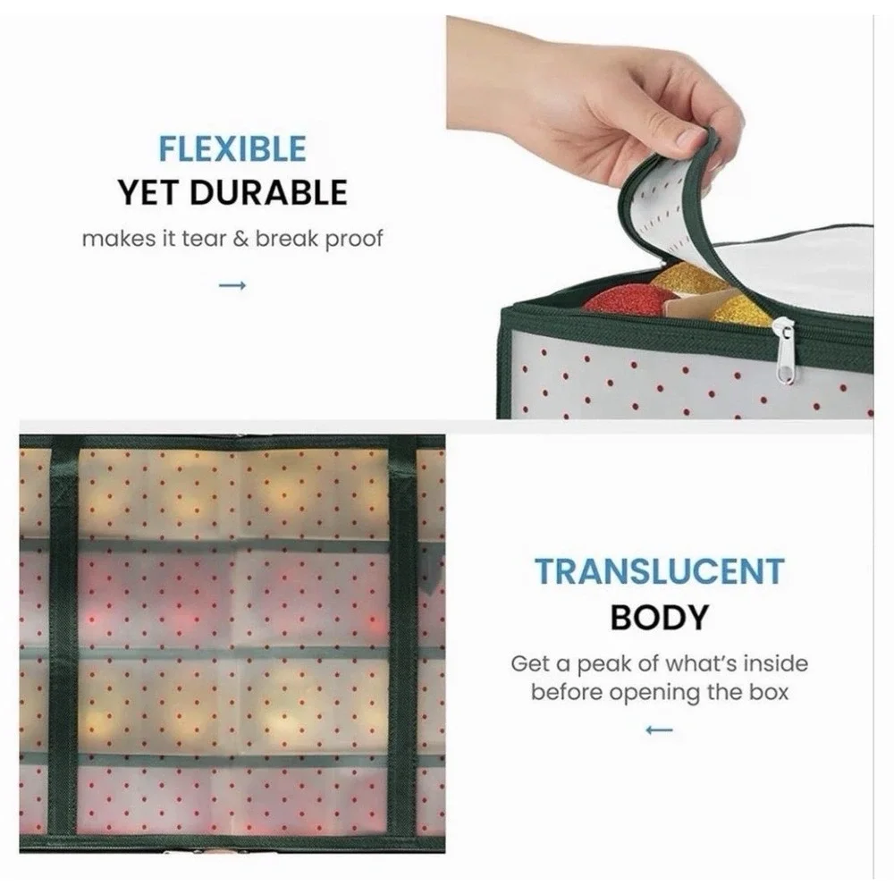 Zober Ornament Storage Box 8 Trays 128 Slots Zippered Translucent 25x13x13 New
